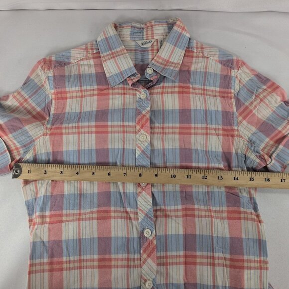 Woolrich Plaid Short Sleeve Blouse Button Up Shirt Collar Pink Blue Women's XS - Picture 9 of 13
